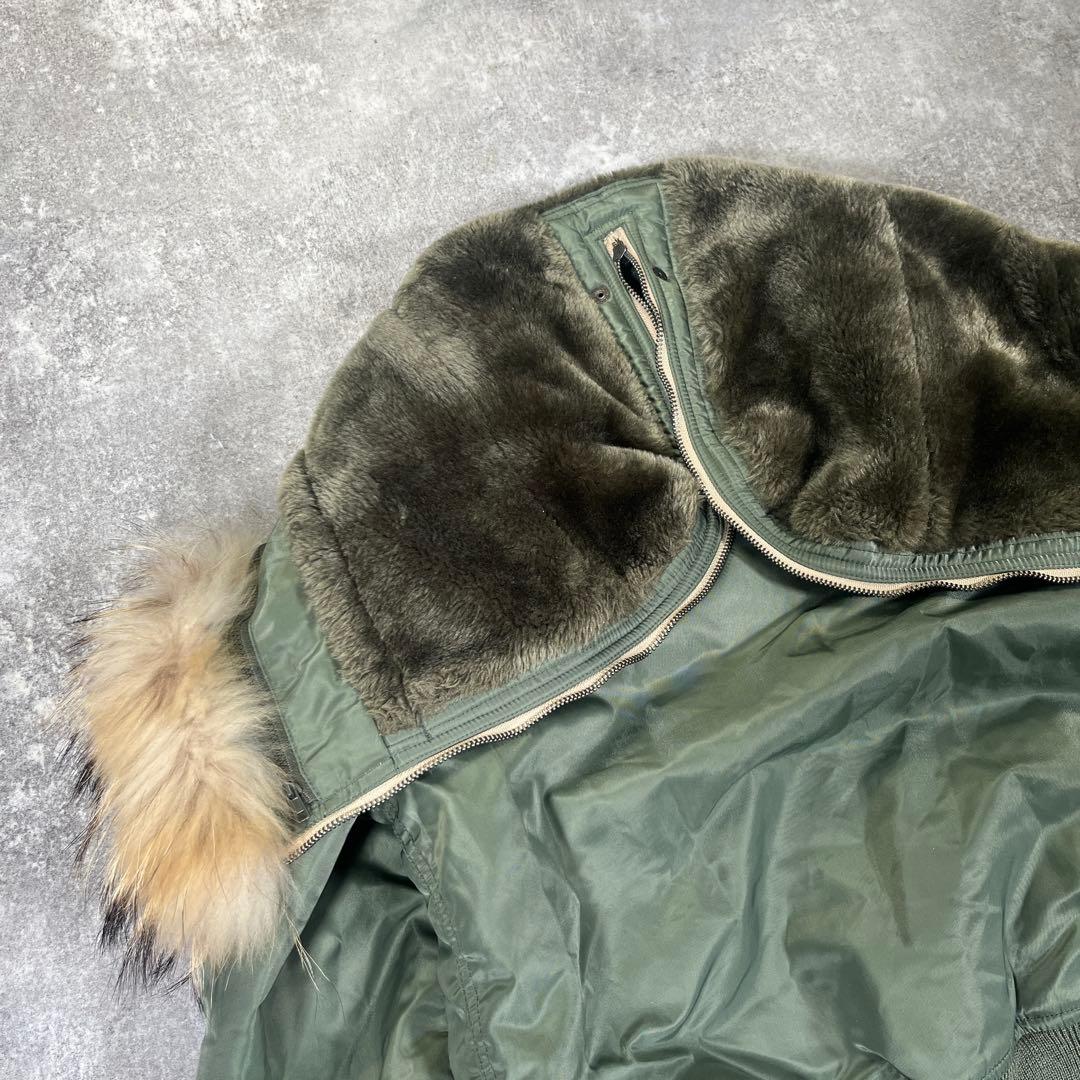 ◆AVIREX フライトジャケット　N-2B M リアルファー　オリーブ　短丈