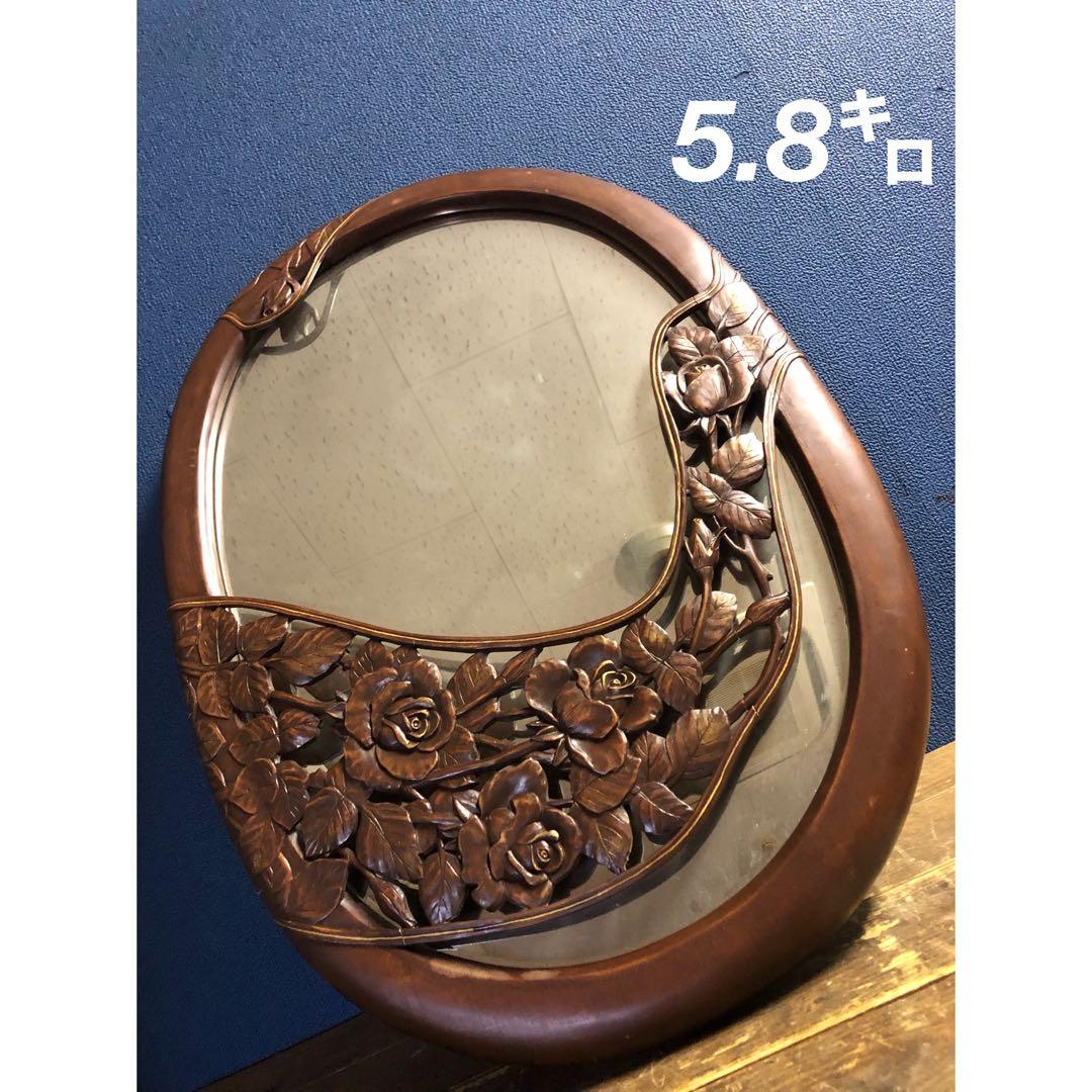 A 壁掛けミラー　壁掛けインテリア　木彫り　アンティーク調　ヴィンテージ　ロココ