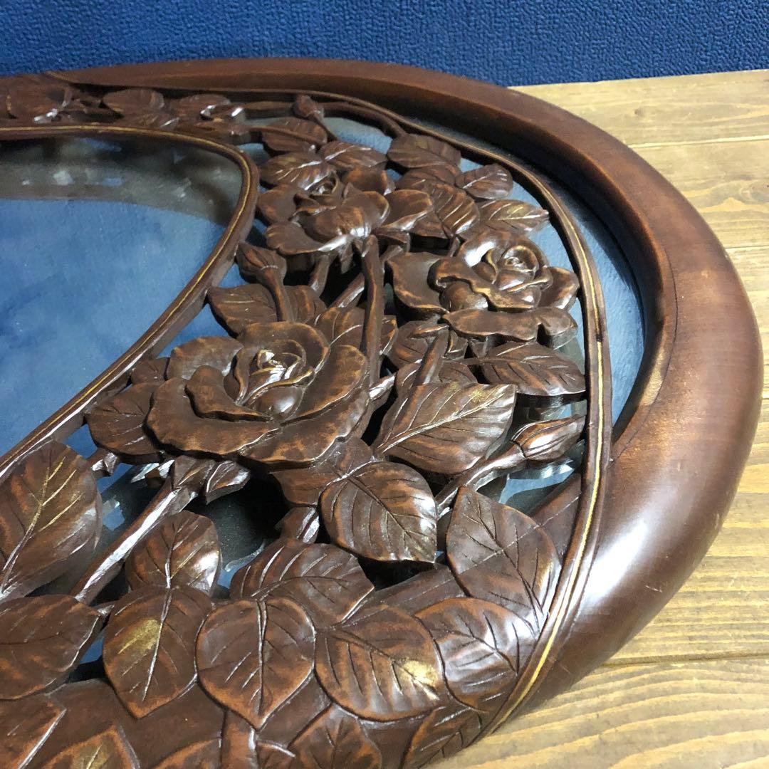 A 壁掛けミラー　壁掛けインテリア　木彫り　アンティーク調　ヴィンテージ　ロココ