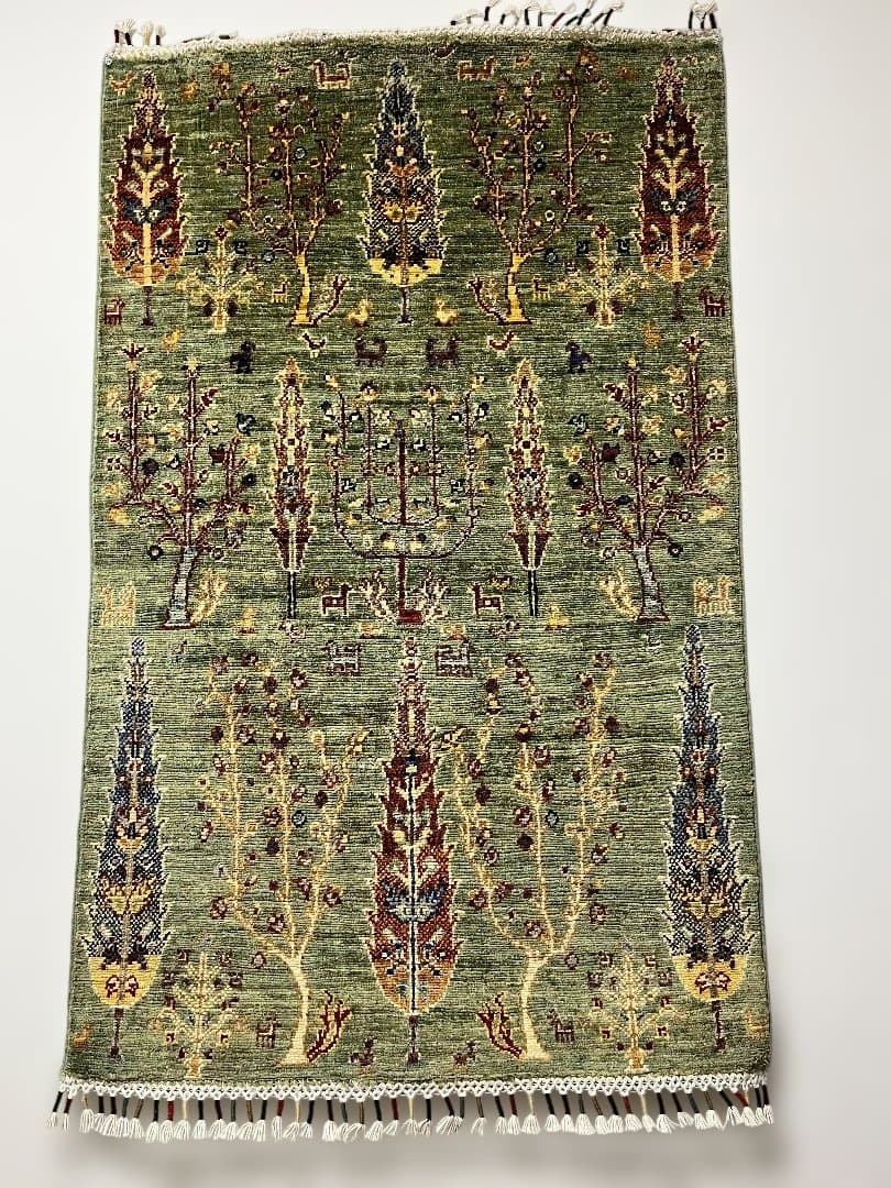 アフガニスタン手織りウール・コットン絨毯．サイズ:78x126cm