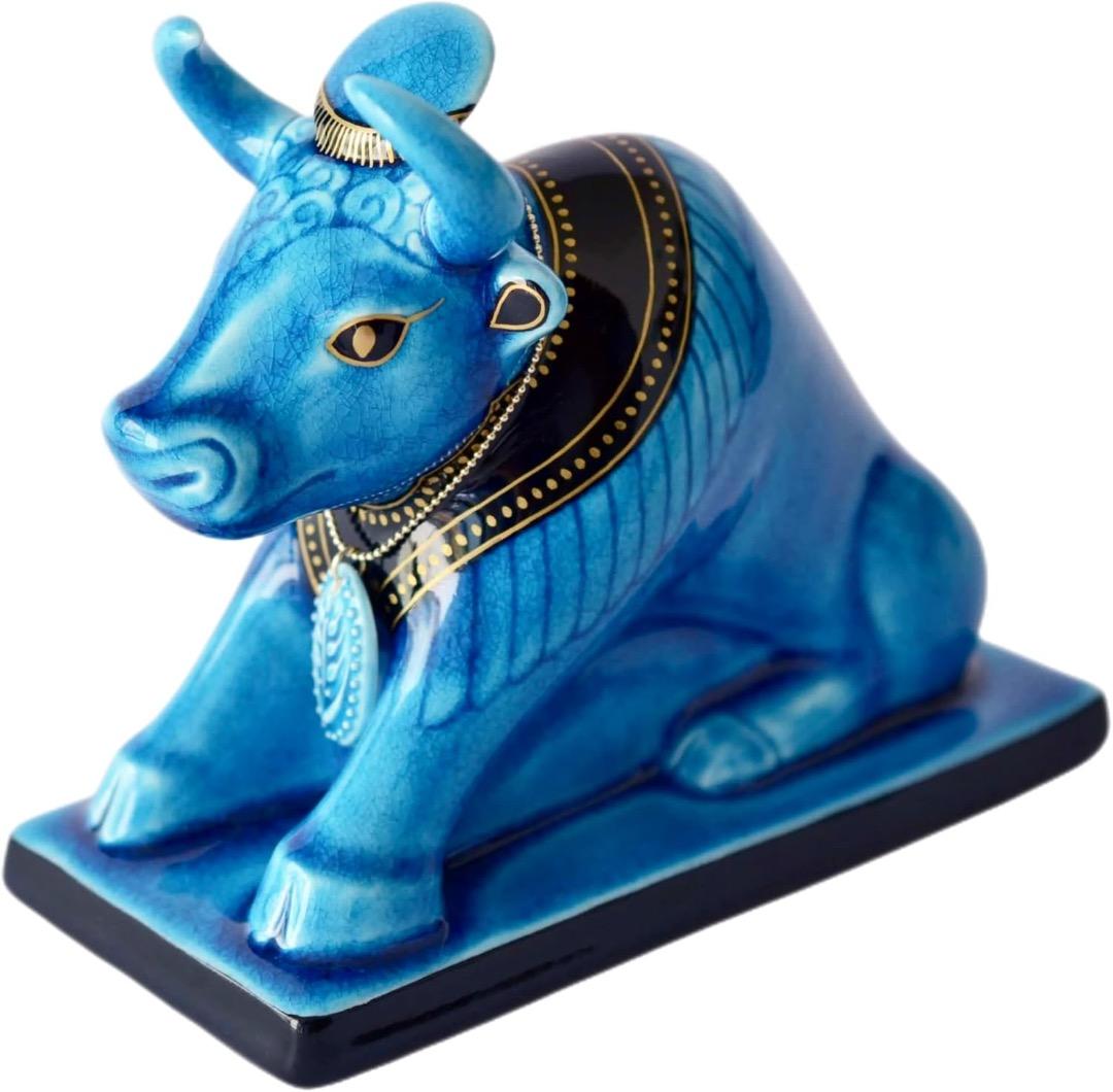 新品　幸兵衛窯 青釉オーナメント アピス 古代エジプトの神　ペンダント付