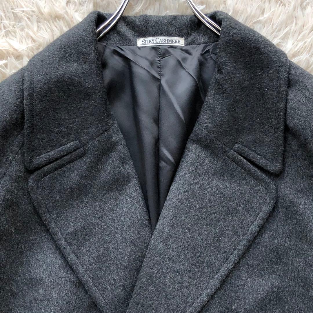 【ほぼ未使用 カシミヤ100%】ダブルチェスターコート　グレー　L マキシ丈