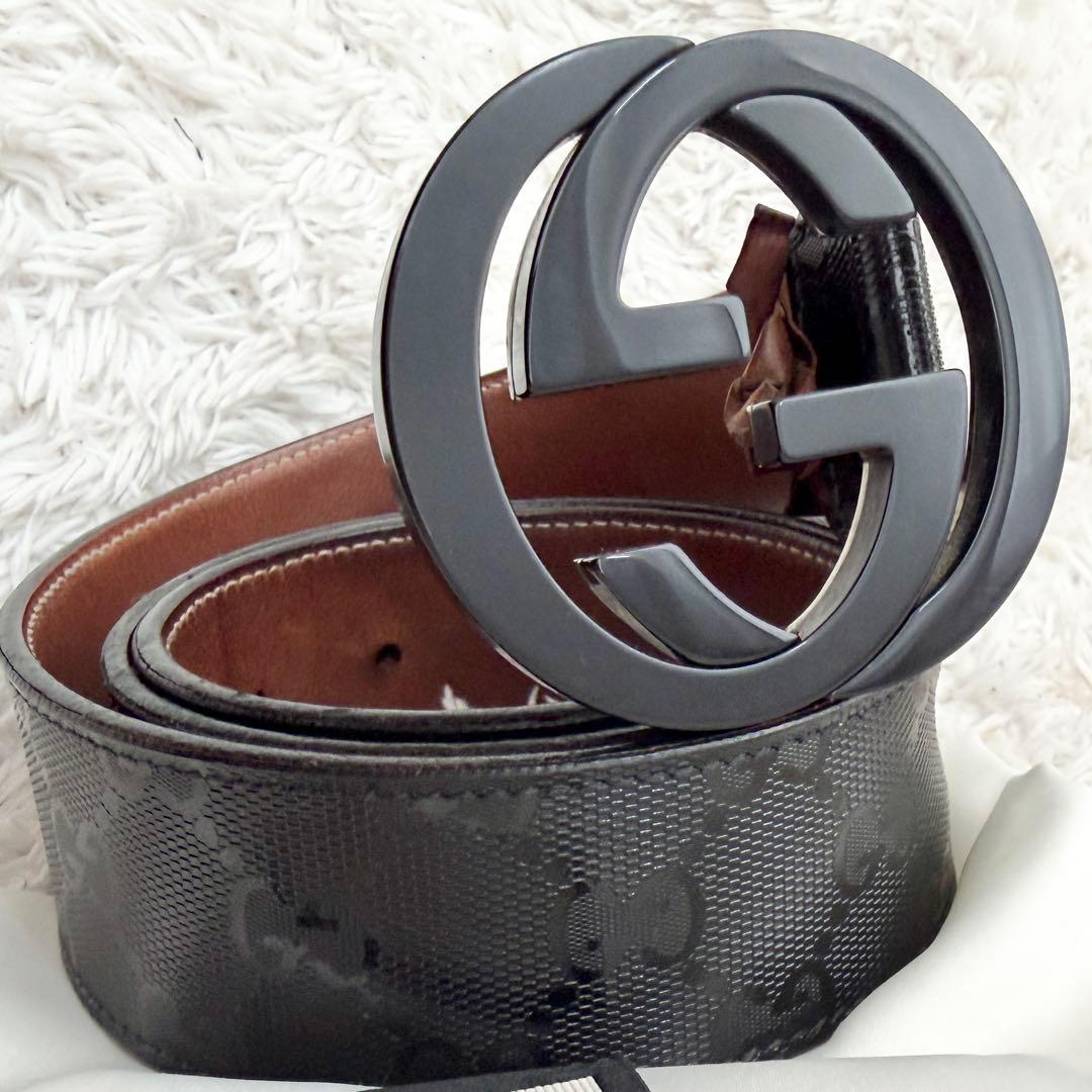 【美品】GUCCI グッチ ベルト インターロッキング GG デカロゴ 黒
