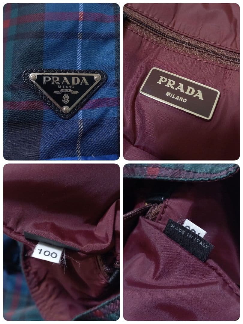 ●美品●　PRADA　チェック　マルチカラー　三角ロゴプレート　トートバッグ