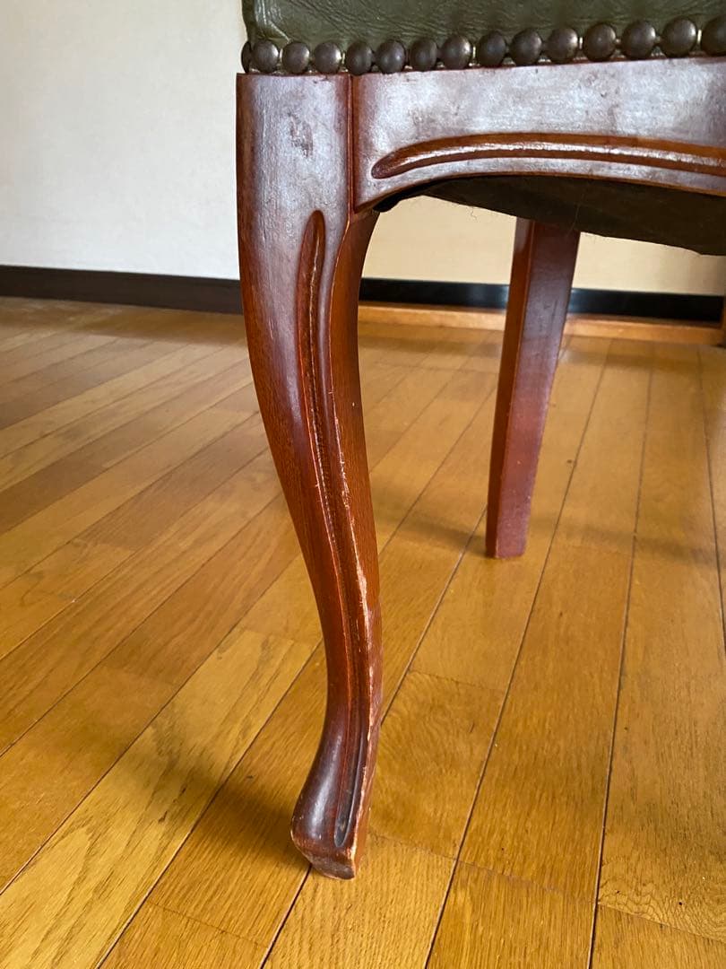 【高級アンティーク調】ダイニングチェア木製 グリーン 合皮 クラシックデザイン④