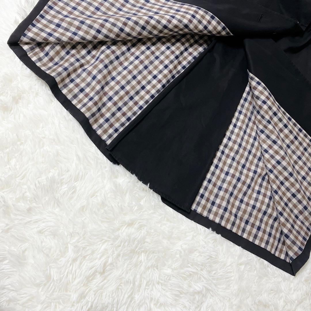 【大人気定番】Aquascutum⭐︎トレンチコート ベルト付 チェック 黒 M