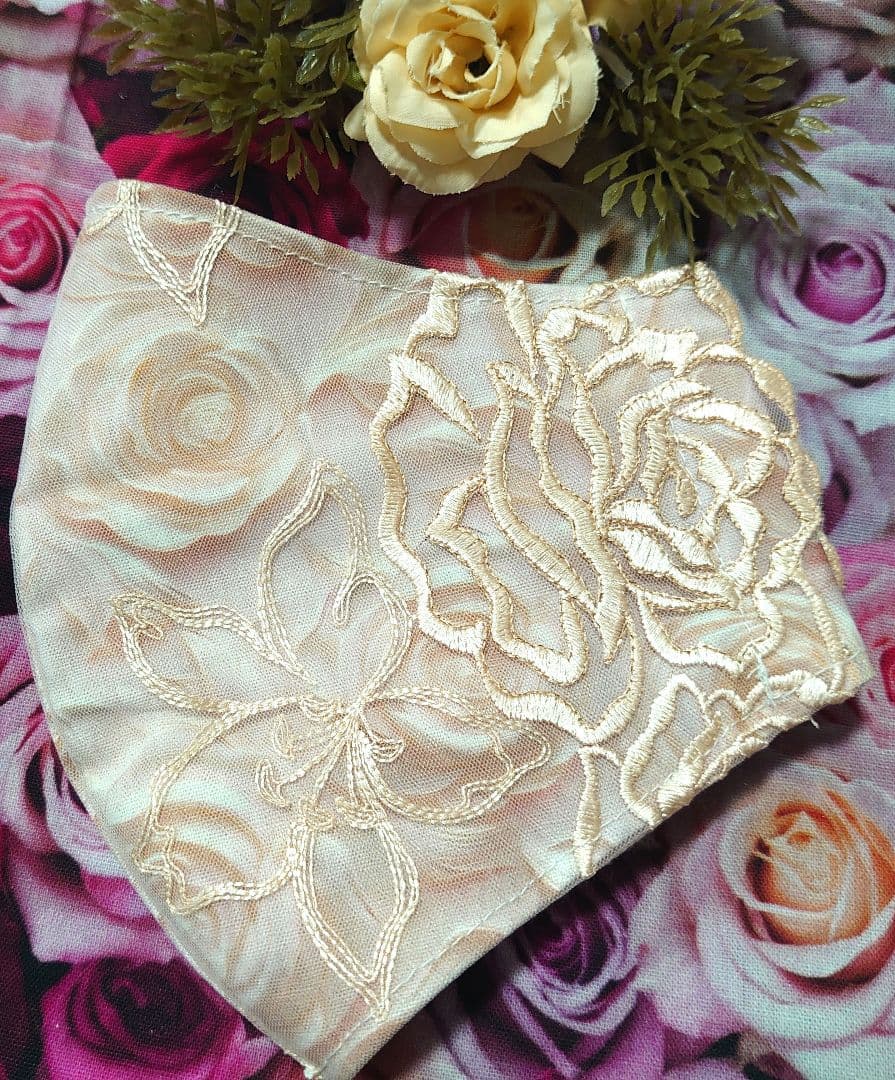 Ｎｏ．2412 ラメ入り花柄チュールレース♡ハンドメイドマスク