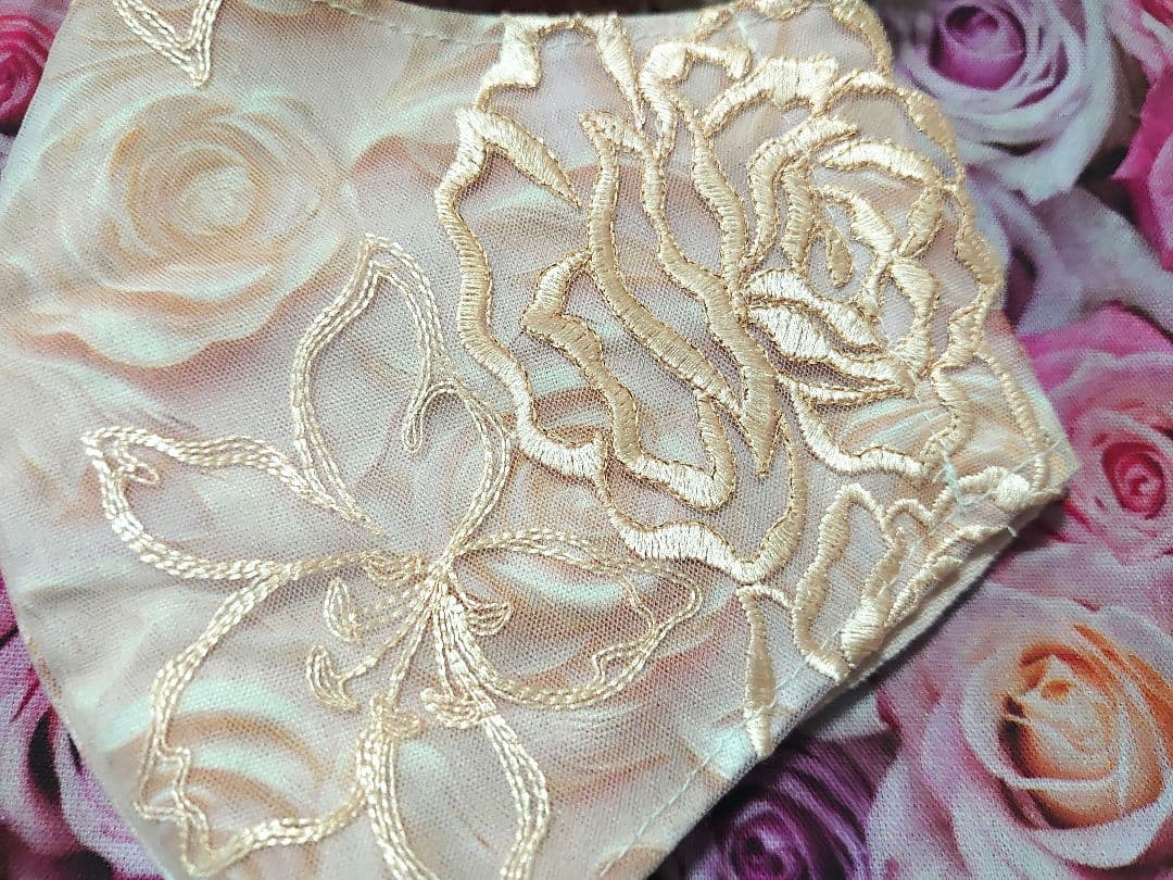 Ｎｏ．2412 ラメ入り花柄チュールレース♡ハンドメイドマスク