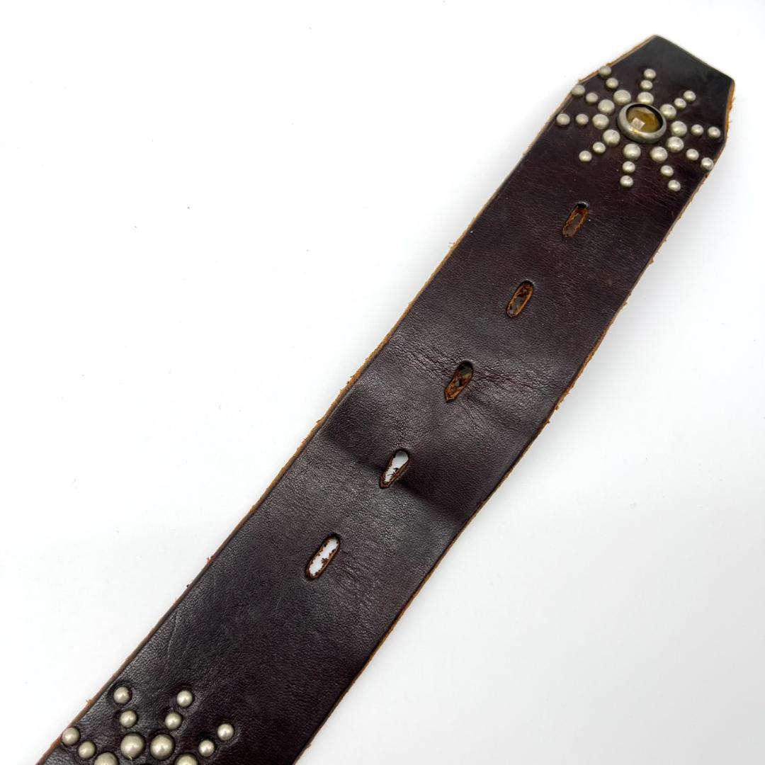 HTC エイチティーシ－ ベルト ビジュー スタッズ 装飾 本革 ダークブラウン