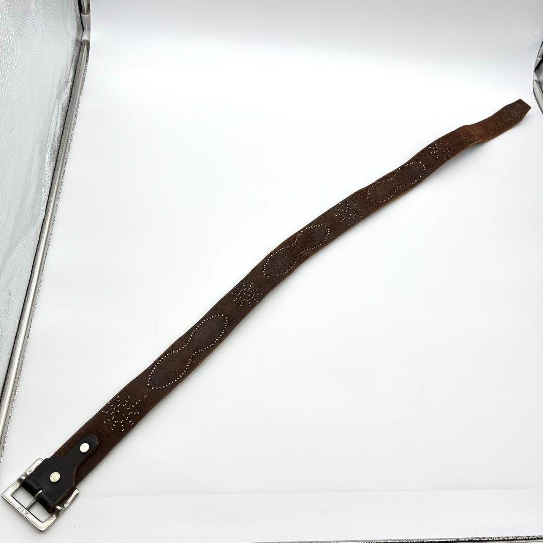 HTC エイチティーシ－ ベルト ビジュー スタッズ 装飾 本革 ダークブラウン