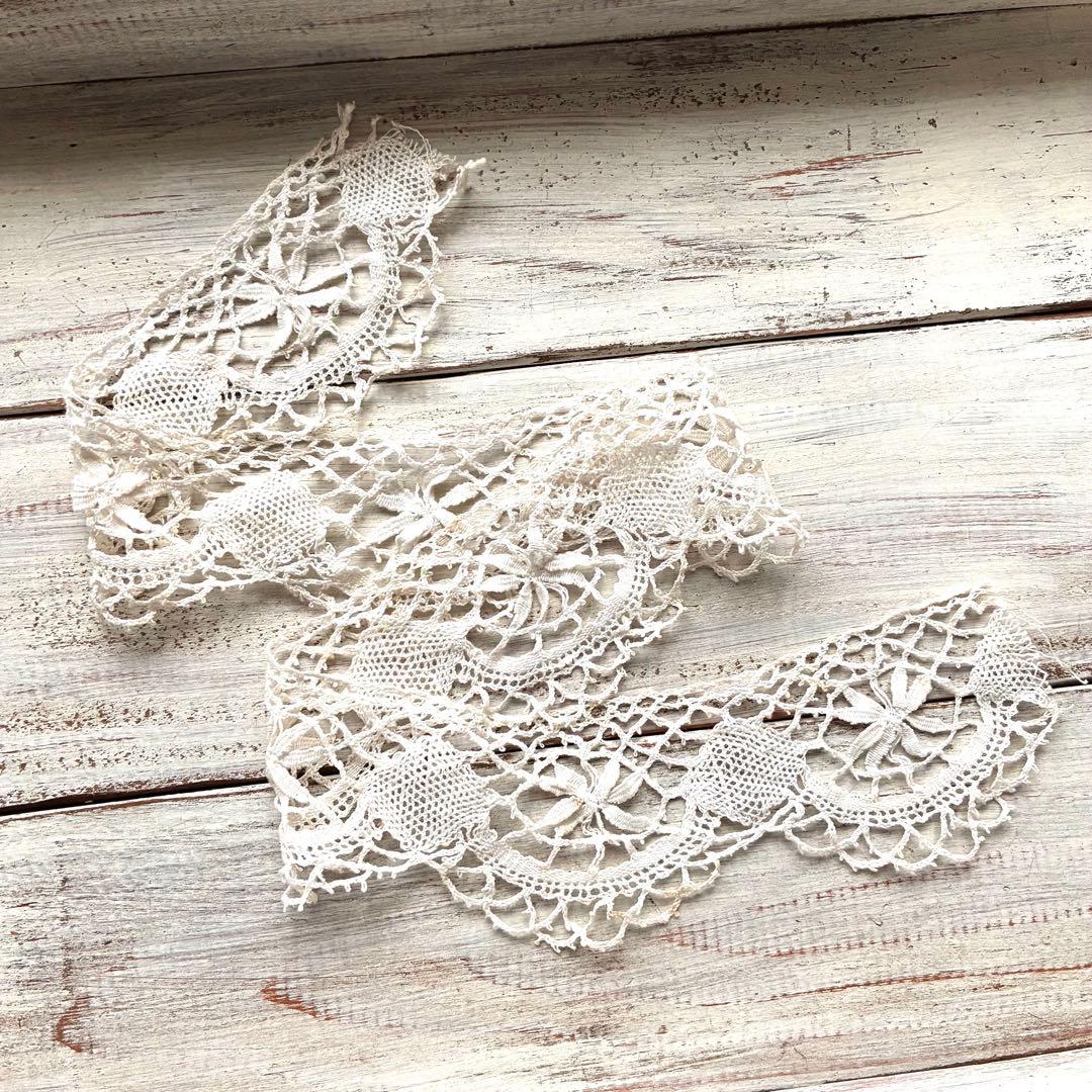 フランスアンティークレース　ボビンレース　付け襟　インテリア雑貨　手芸雑貨