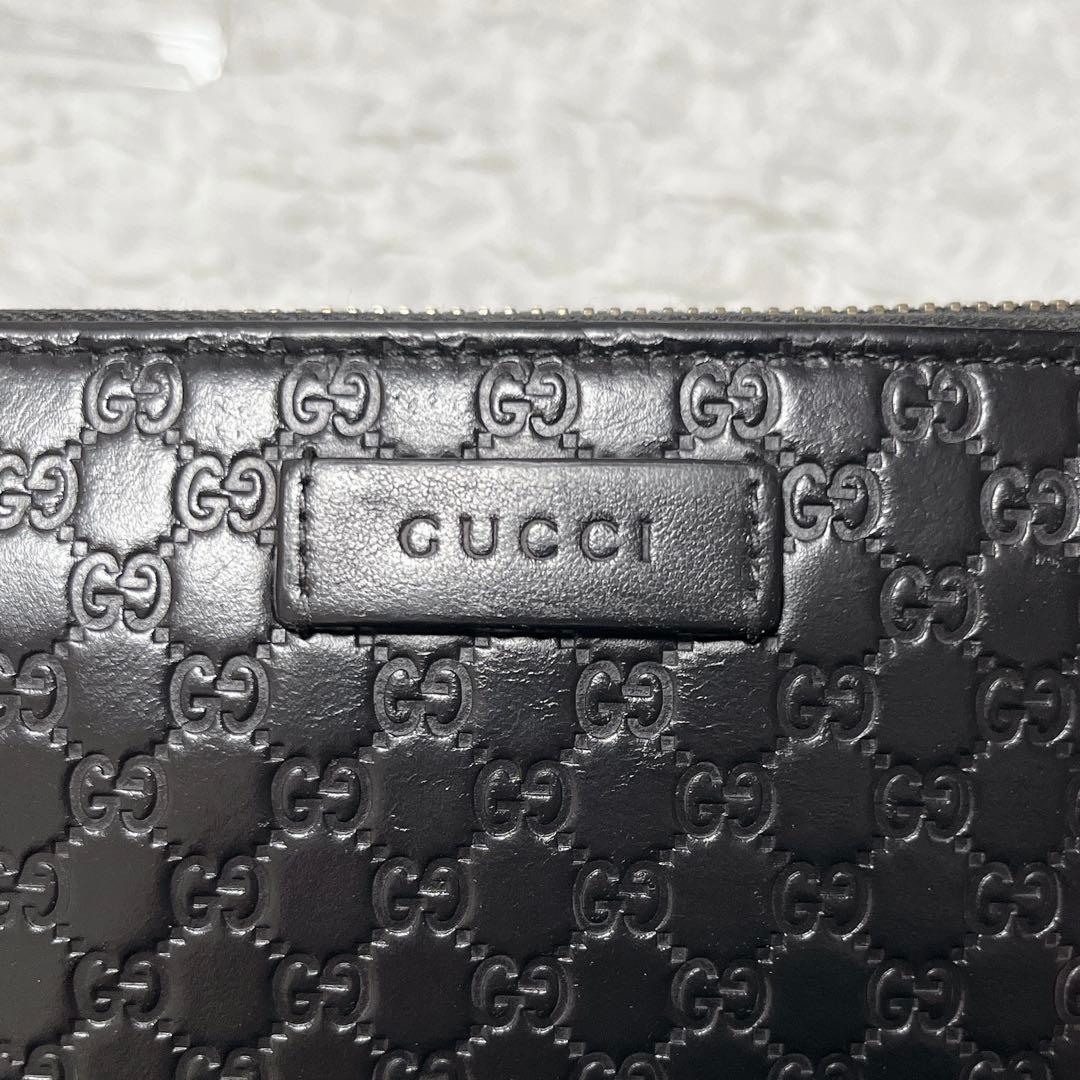 美品✨グッチ 長財布 ラウンドファスナー マイクロシマ レザー エンボス 型押し