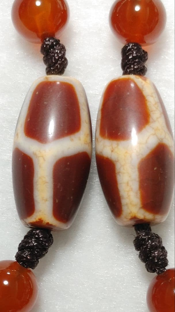 上肯西蔵紅玉髄龍紋天珠チベット直送、金剛七眼天珠40㎜虎牙如意招財亀甲天地瑪瑙