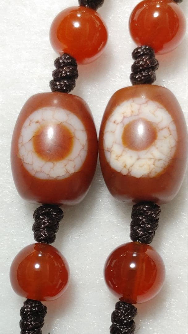 上肯西蔵紅玉髄龍紋天珠チベット直送、金剛七眼天珠40㎜虎牙如意招財亀甲天地瑪瑙