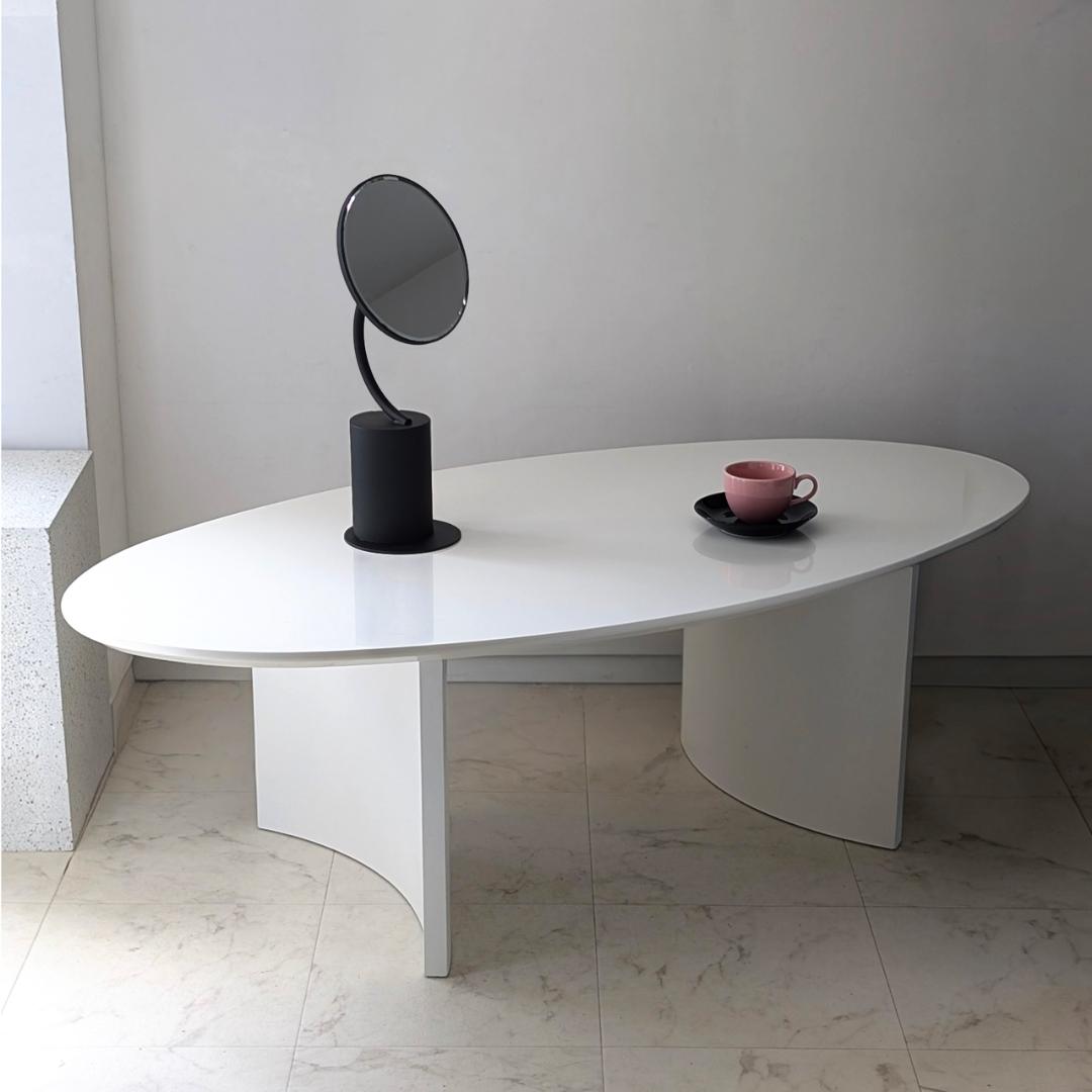 80-90s ビンテージ リビング センター テーブル /白 オーバル モダン