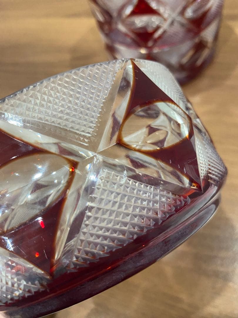 切子　蓋物　三段重　木箱付き