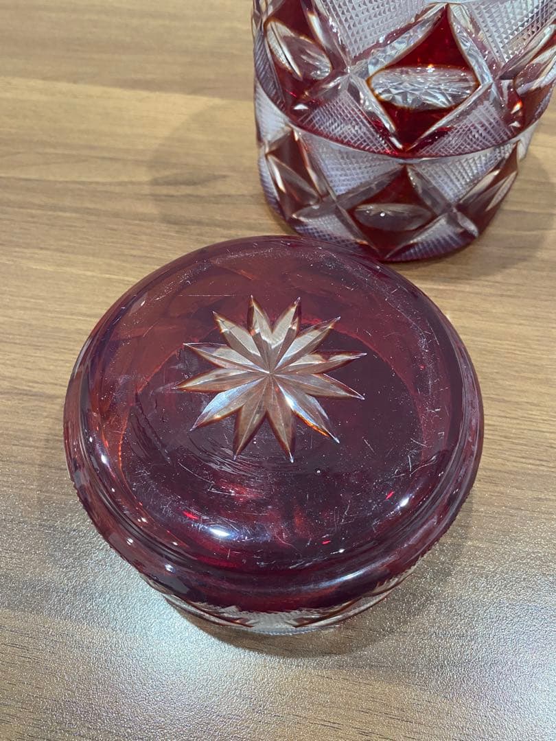 切子　蓋物　三段重　木箱付き