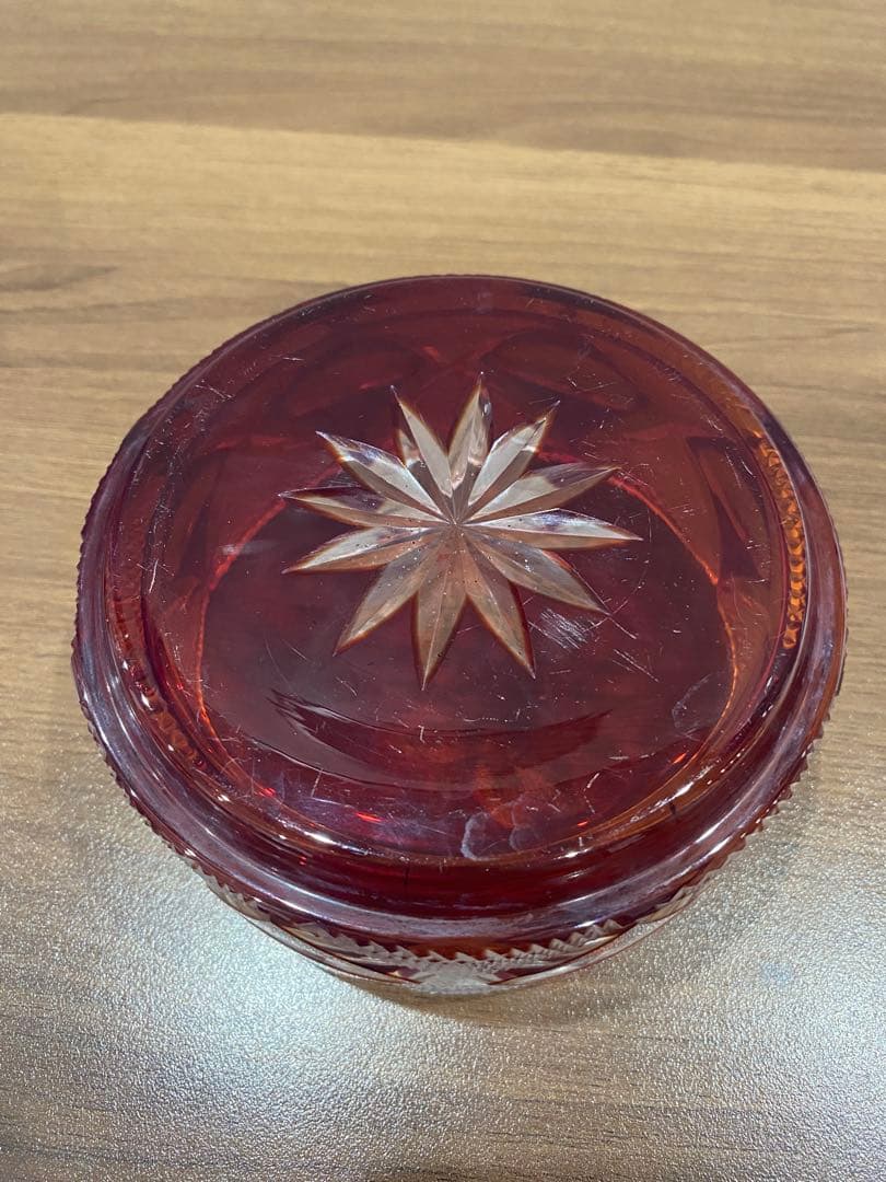 切子　蓋物　三段重　木箱付き