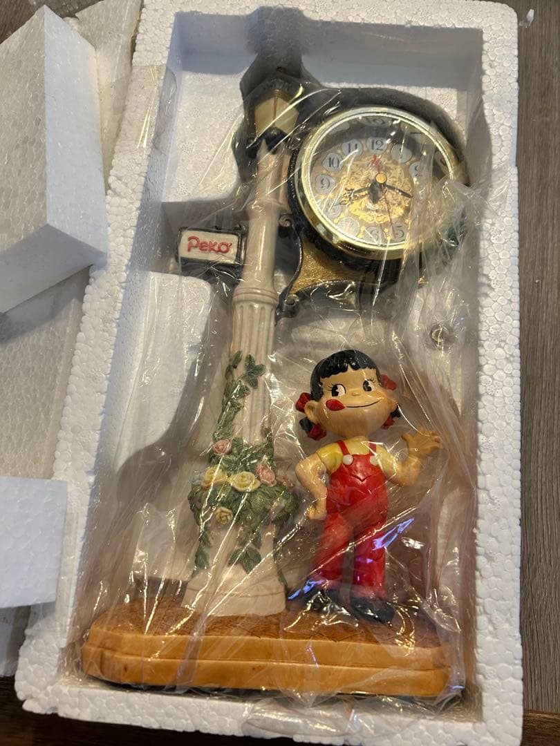 週末のみセール　不二家　ペコちゃん　陶器置き時計　新品　未使用　箱付き　非売品