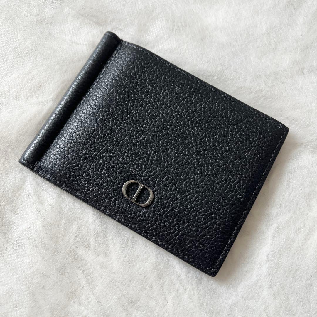 ディオール　マネークリップ　CDアイコン　レザー　黒　ブラック　ロゴ金具　メンズ