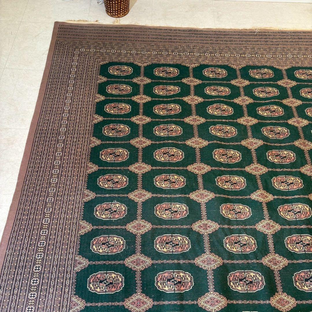 パキスタン絨毯　グリーン　ラホール　アンティーク　絨毯　ラグ　カーペット