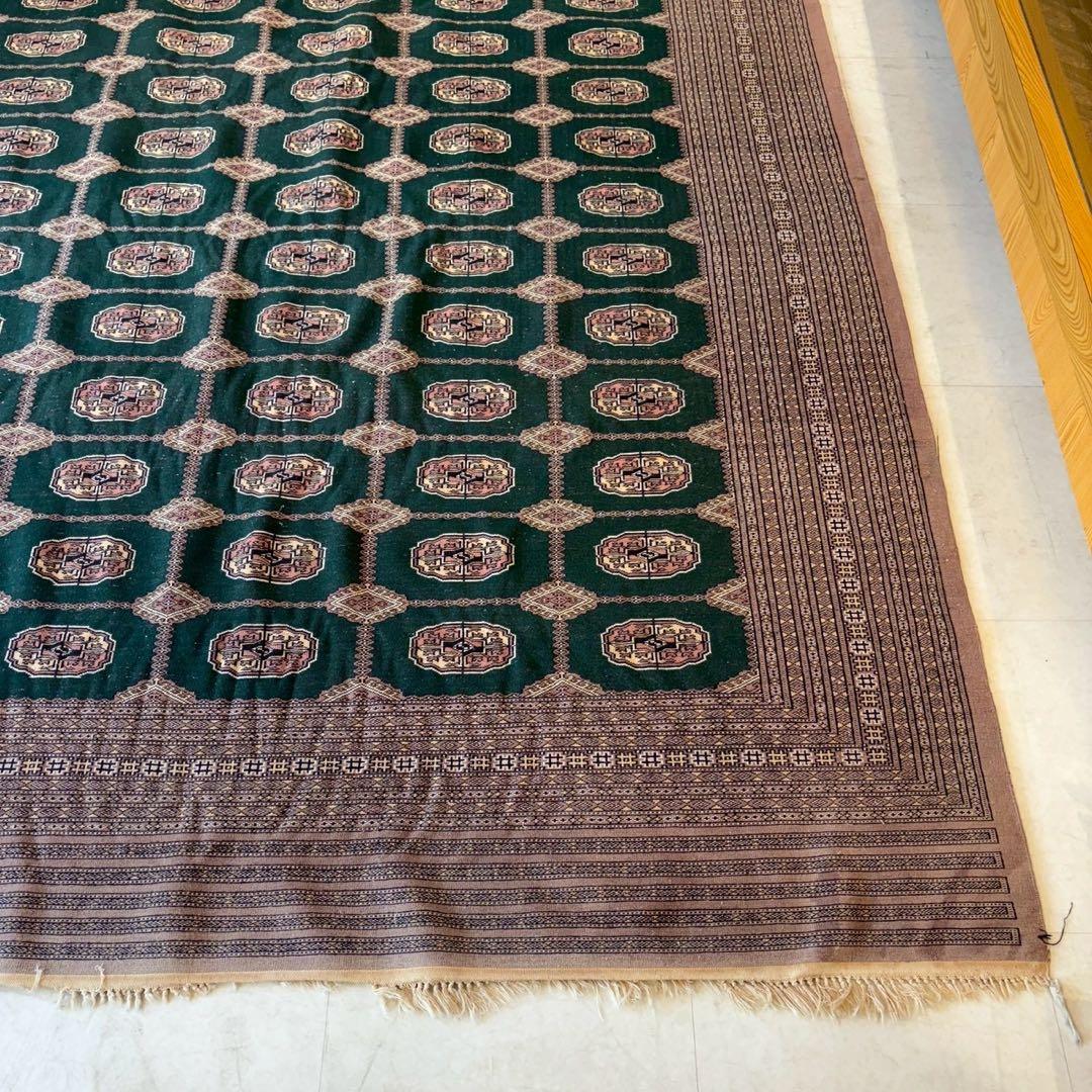 パキスタン絨毯　グリーン　ラホール　アンティーク　絨毯　ラグ　カーペット