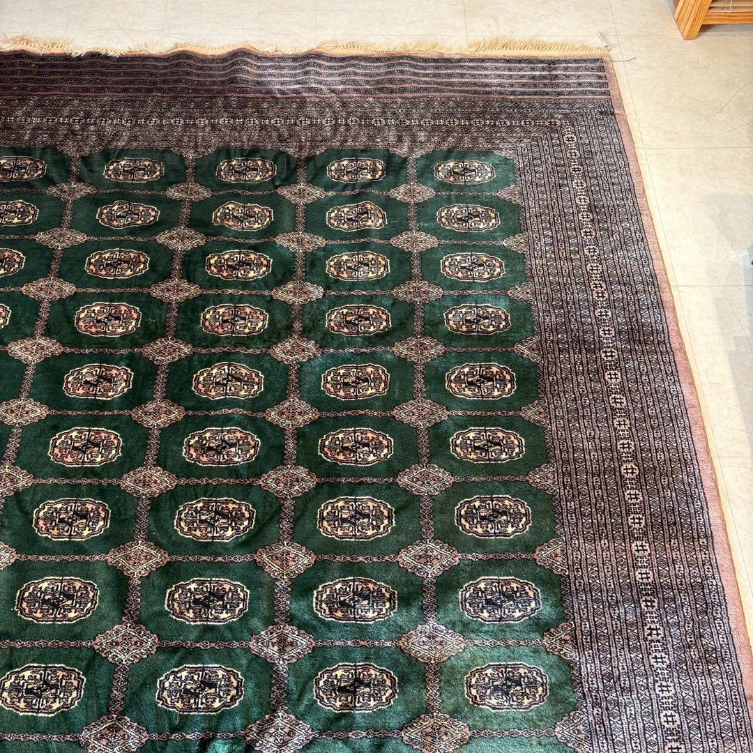 パキスタン絨毯　グリーン　ラホール　アンティーク　絨毯　ラグ　カーペット