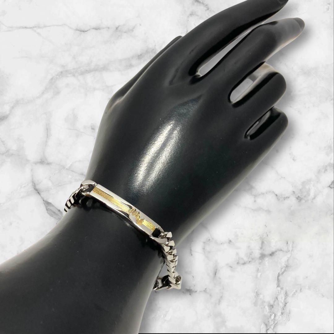 マリオバレンチノ 喜平ブレスレット プレート シルバー×ゴールド 1-96