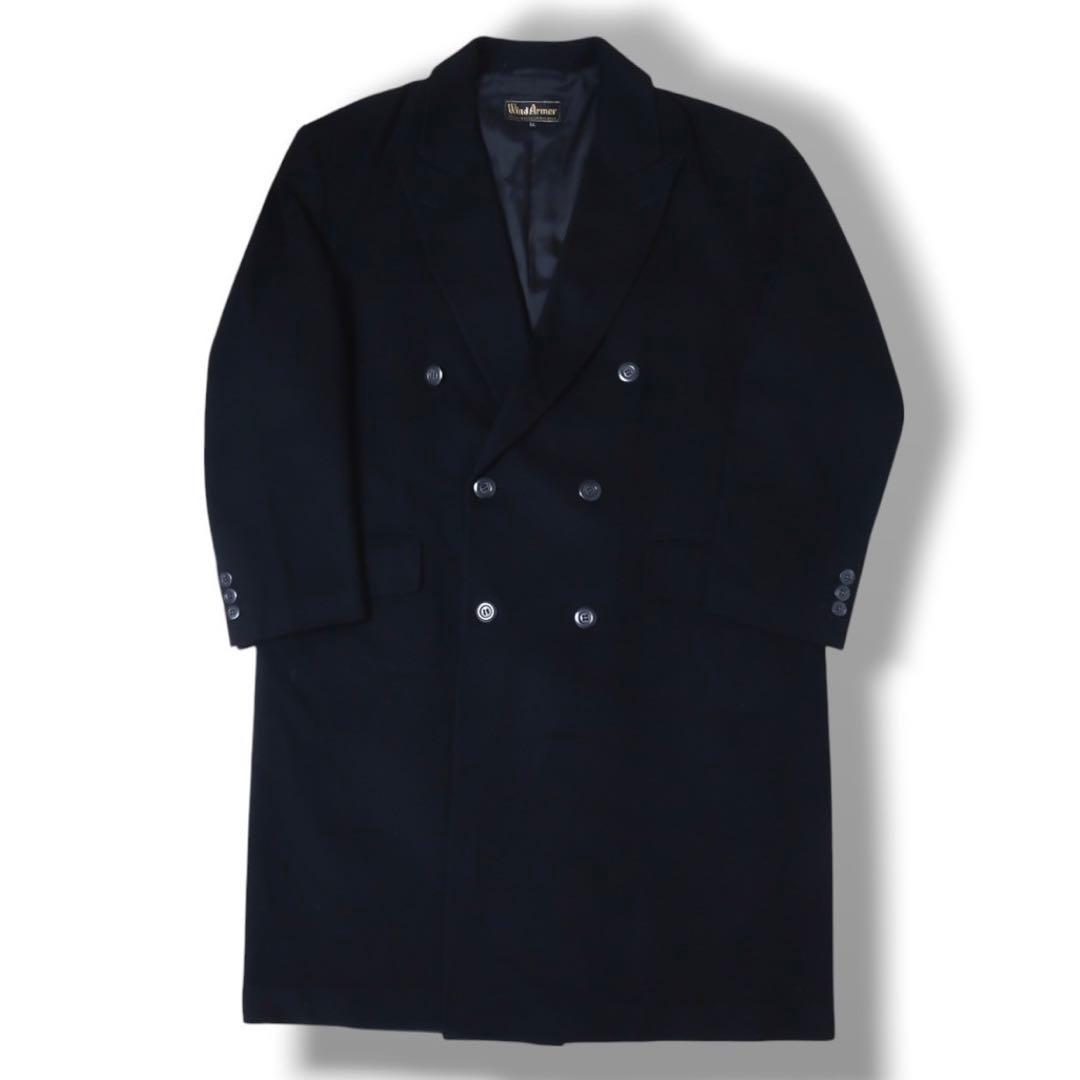 定価13万 高級 カシミヤ100% ダブル チェスター ロングコート モード 黒