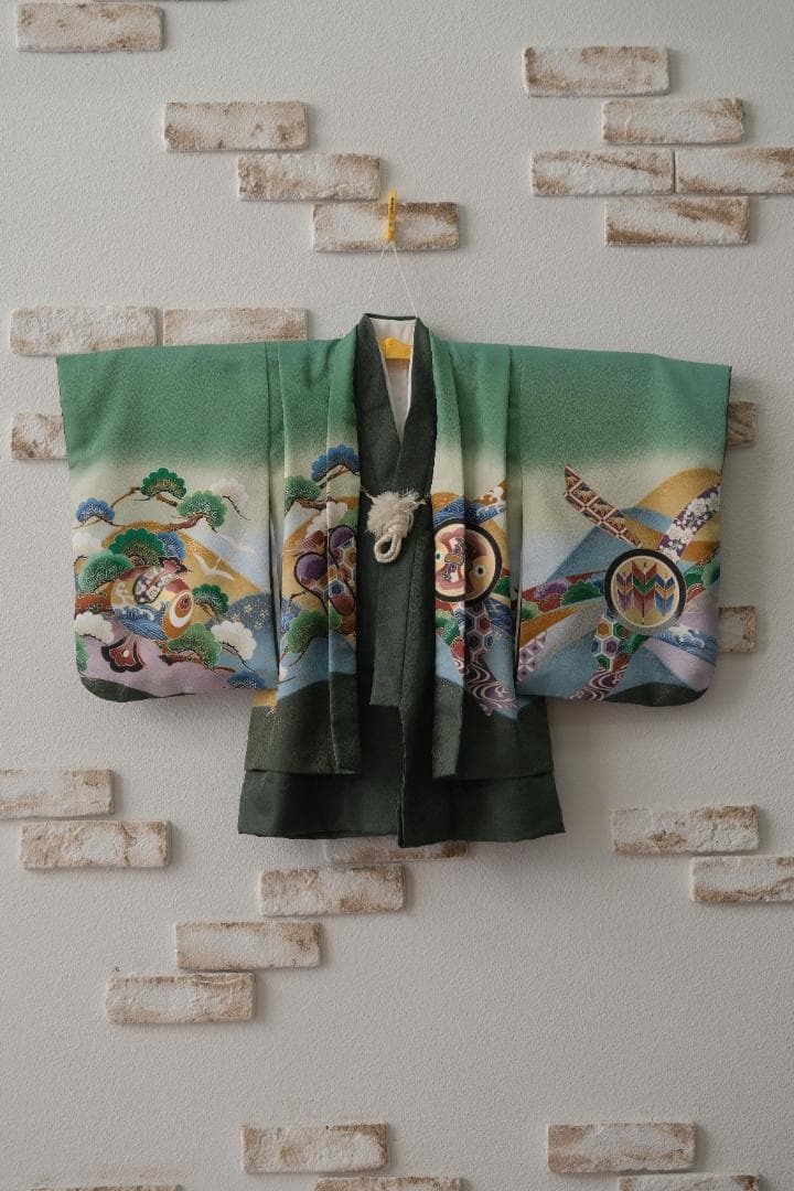 3歳　七五三　緑色着物