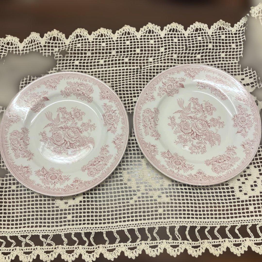 英国バーレイ社 ピンクアジアティックフェザンツ プレート 17.5cm 2枚