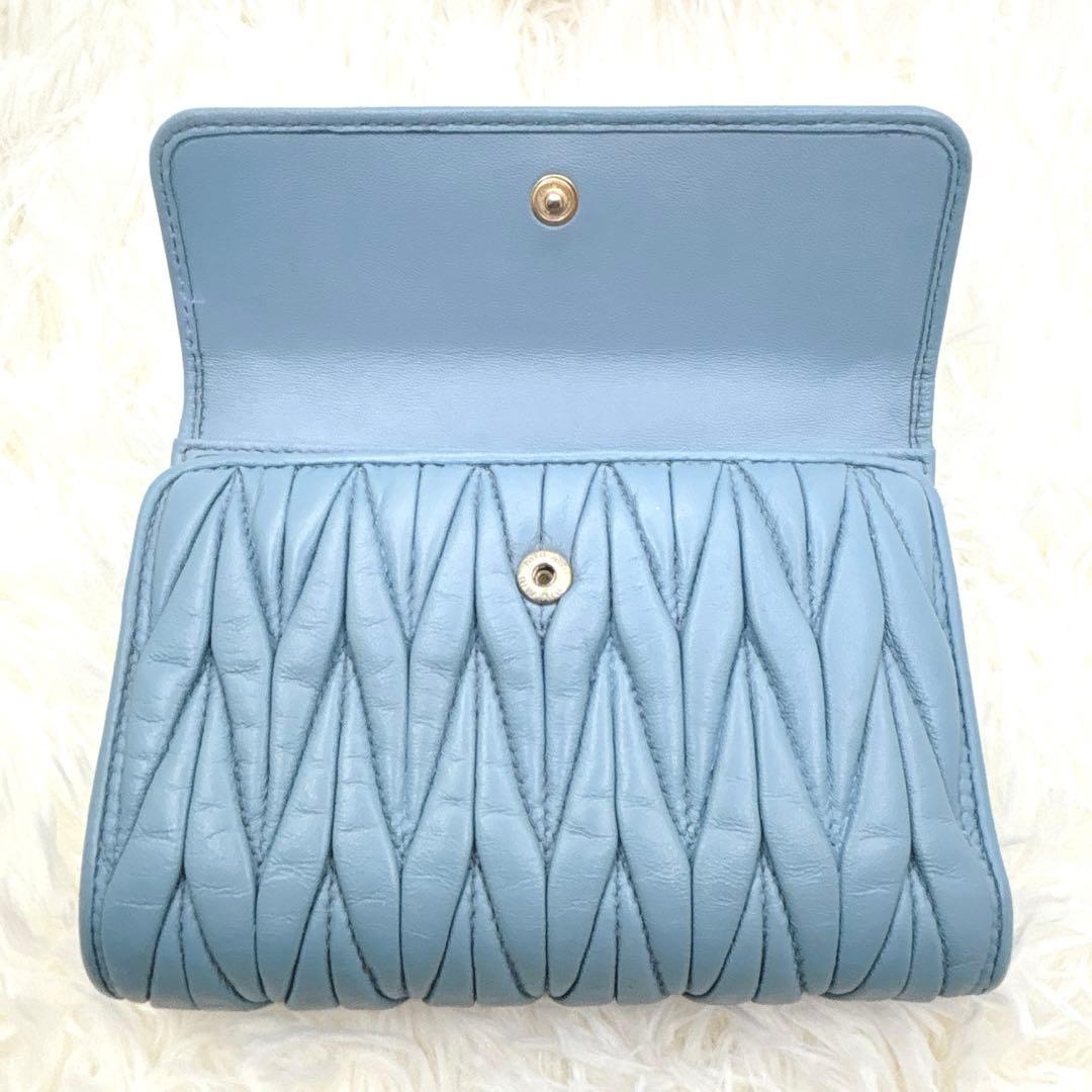 美品✨ミュウミュウ♡折り財布 クリスタル ビジュー マテラッセ ブルー