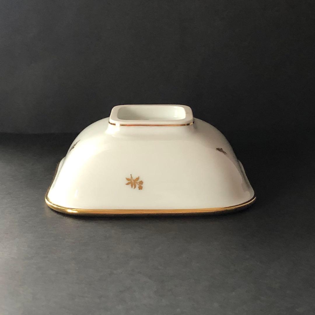 セーブル角形ディッシュ☆白磁金彩☆24K金彩小花紋様☆仏ヴィンテージ未使用