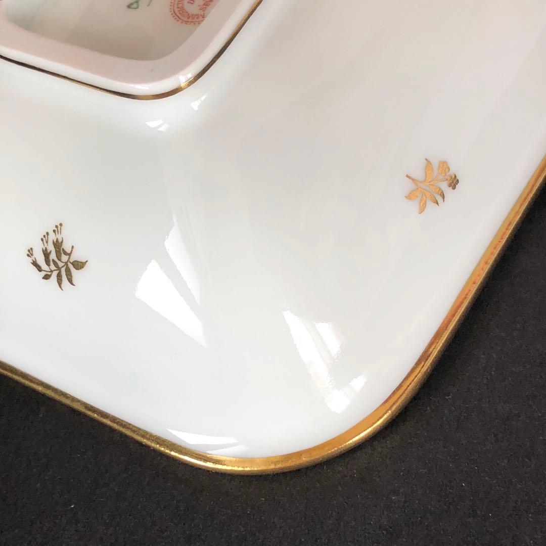 セーブル角形ディッシュ☆白磁金彩☆24K金彩小花紋様☆仏ヴィンテージ未使用
