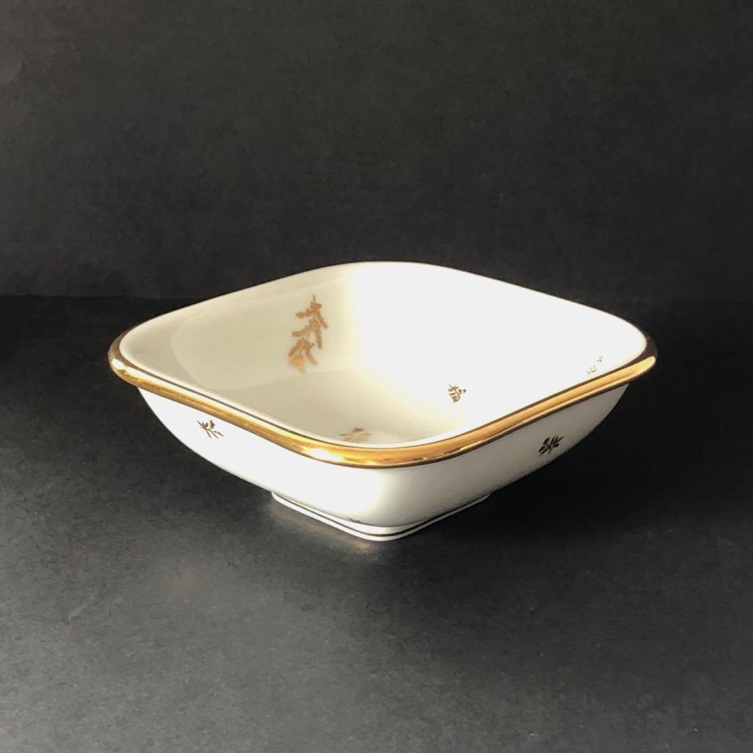 セーブル角形ディッシュ☆白磁金彩☆24K金彩小花紋様☆仏ヴィンテージ未使用