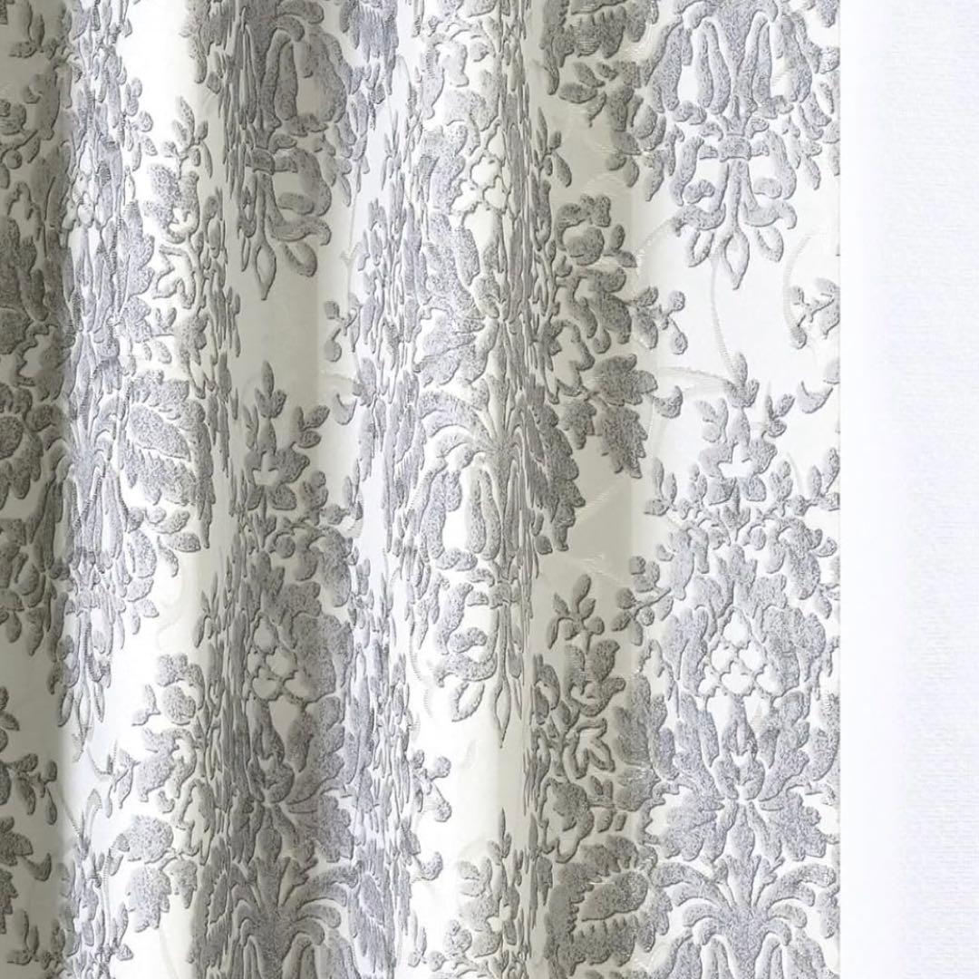 完全遮光100% 高級ジャガード プリント遮光カーテン ベルジーニ-グレー2枚組