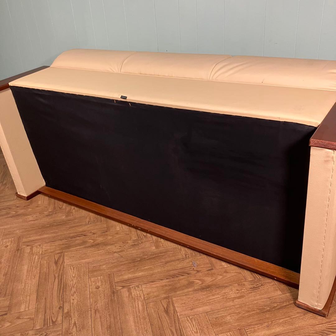 ♦︎maruni ♦︎マルニ 三人掛け　昭和レトロ ソファー 革　木目調