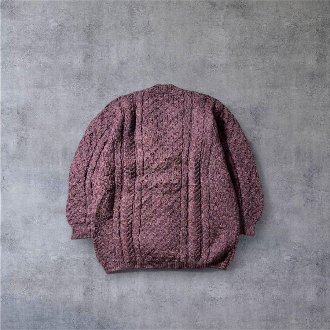 70s-80sL.L.Beanアランニットカーディガン パープル　アイルランド製