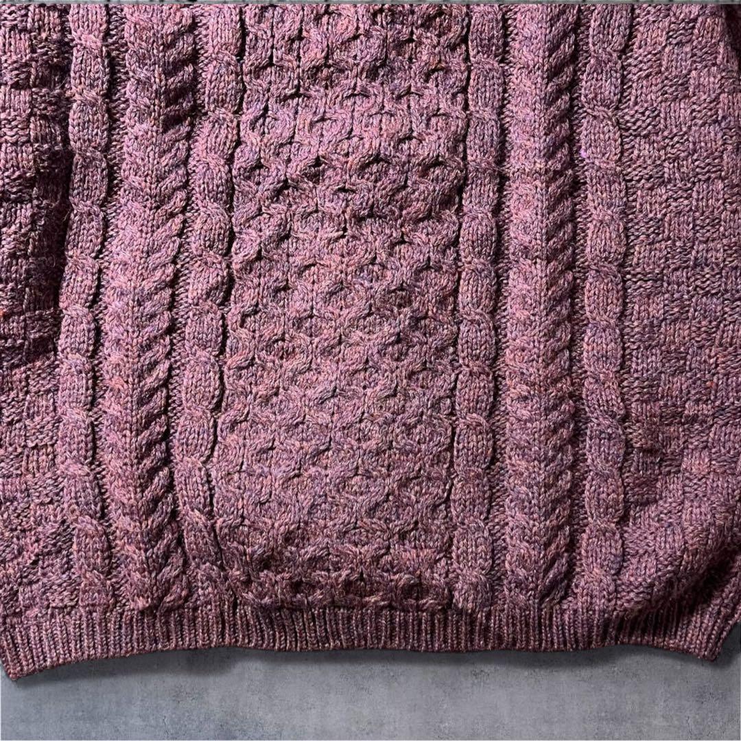 70s-80sL.L.Beanアランニットカーディガン パープル　アイルランド製