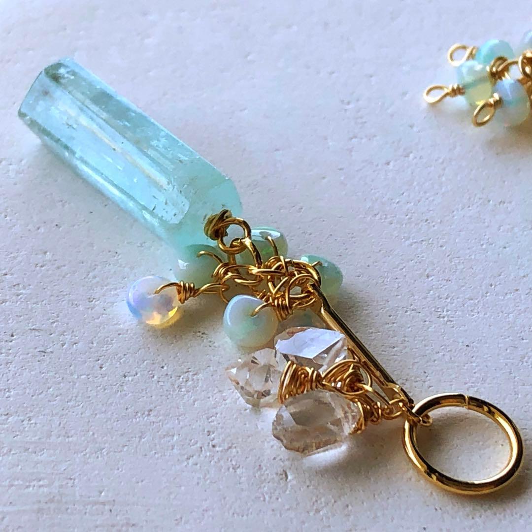 天然石☆極上大粒ミントエメラルド×極上Dクォーツのブレス・トップ14kgf