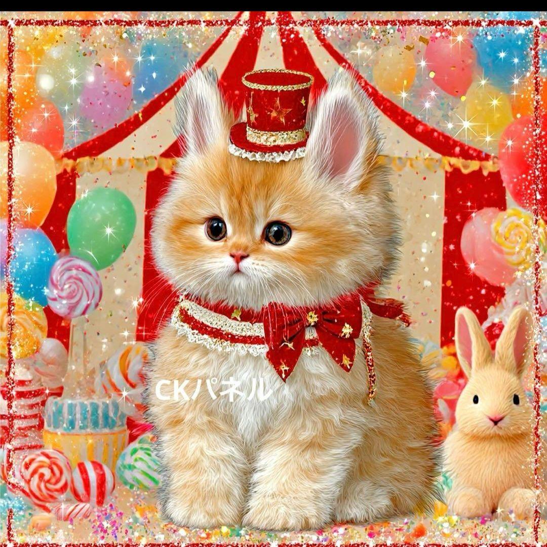 女の子とねこパネル生地　ハンドメイド