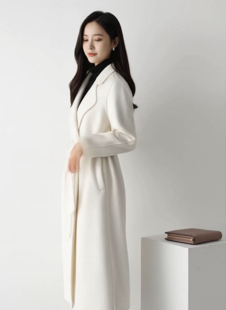 ウールコート ダブルフェイス カシミヤコート　ロングコート　白 ホワイト