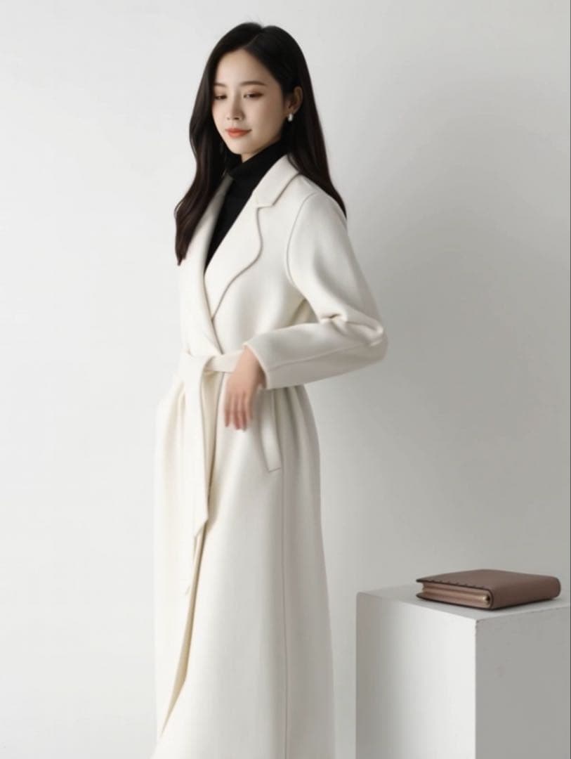 ウールコート ダブルフェイス カシミヤコート　ロングコート　白 ホワイト