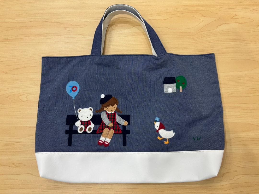 【美品】familiarファミリア70周年　マチ付き　デニムバッグ　神戸本店限定