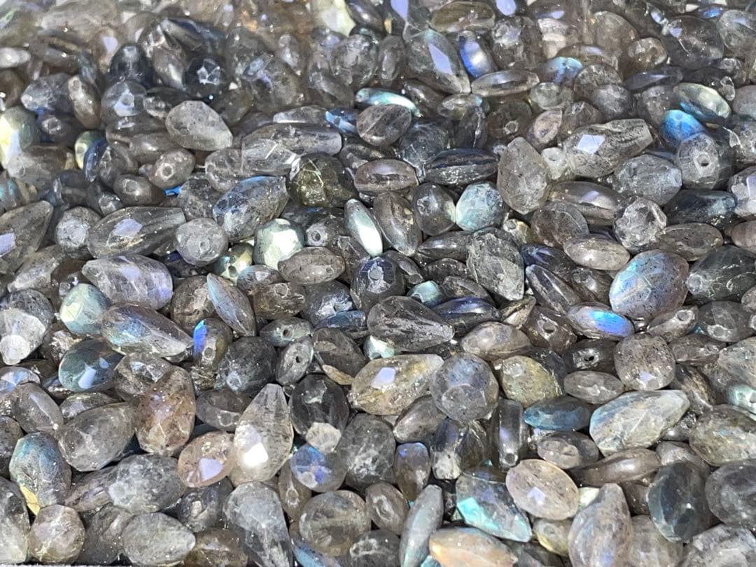 【約260g大容量高品質】ラブラドライト ペアシェイプ ファセットカット ルース