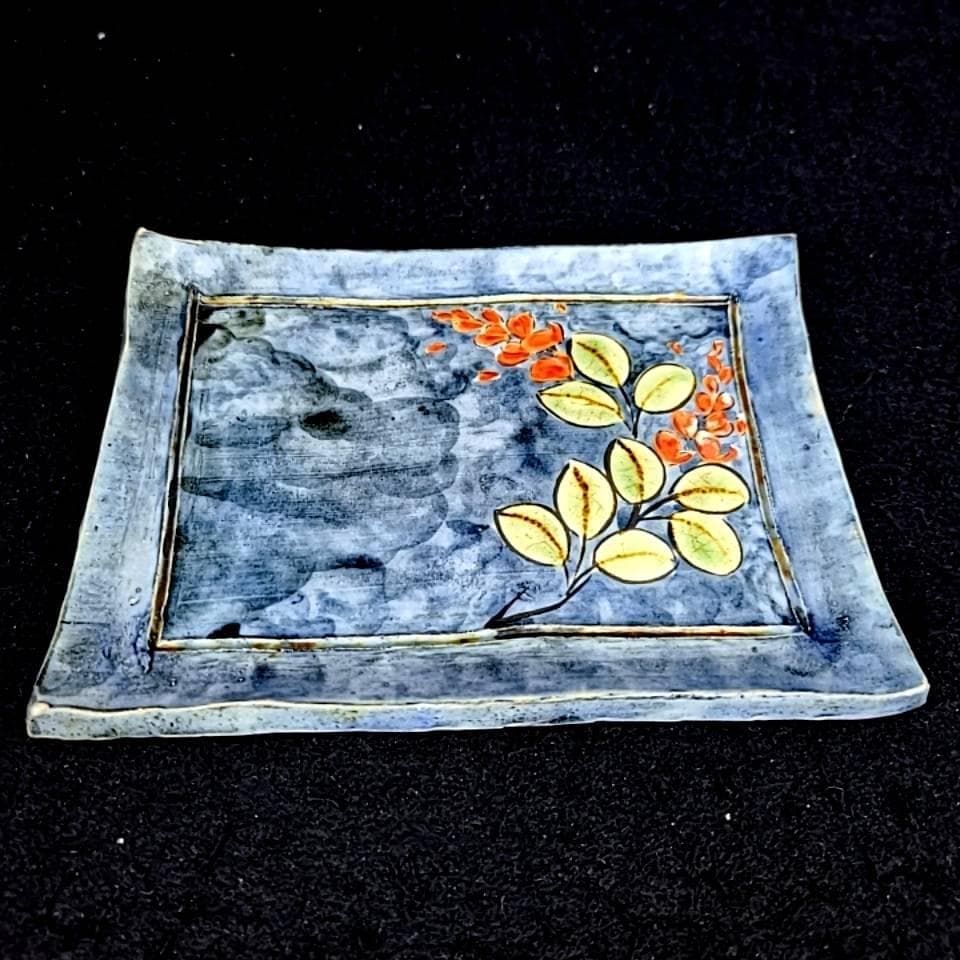 ●美品♪陶あん　色絵付け　平皿　　椿　　バラ　南天　3枚セット