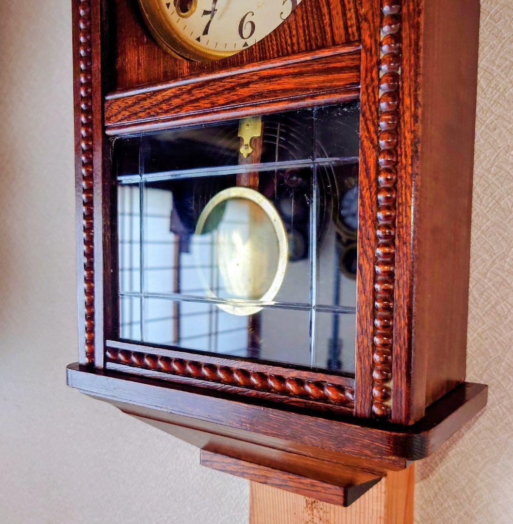 〈完動・美品〉今津菊次郎時計店菱ＫＩ印　筋硝子　宮型ゼンマイ振り子時計　古時計