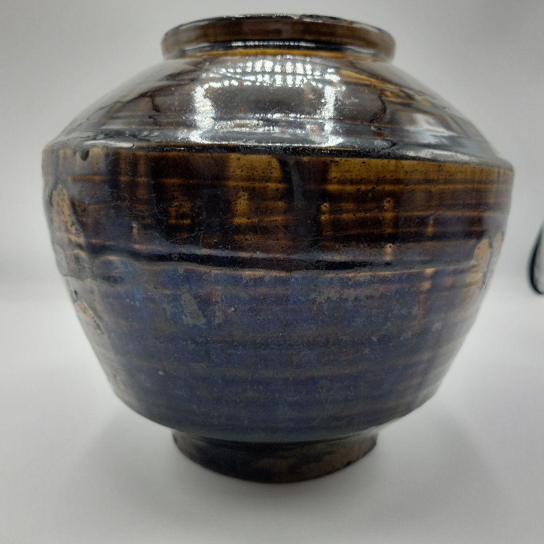 貴重　古美術 朝鮮古陶磁器 李朝 飴釉 面取 壷 時代物