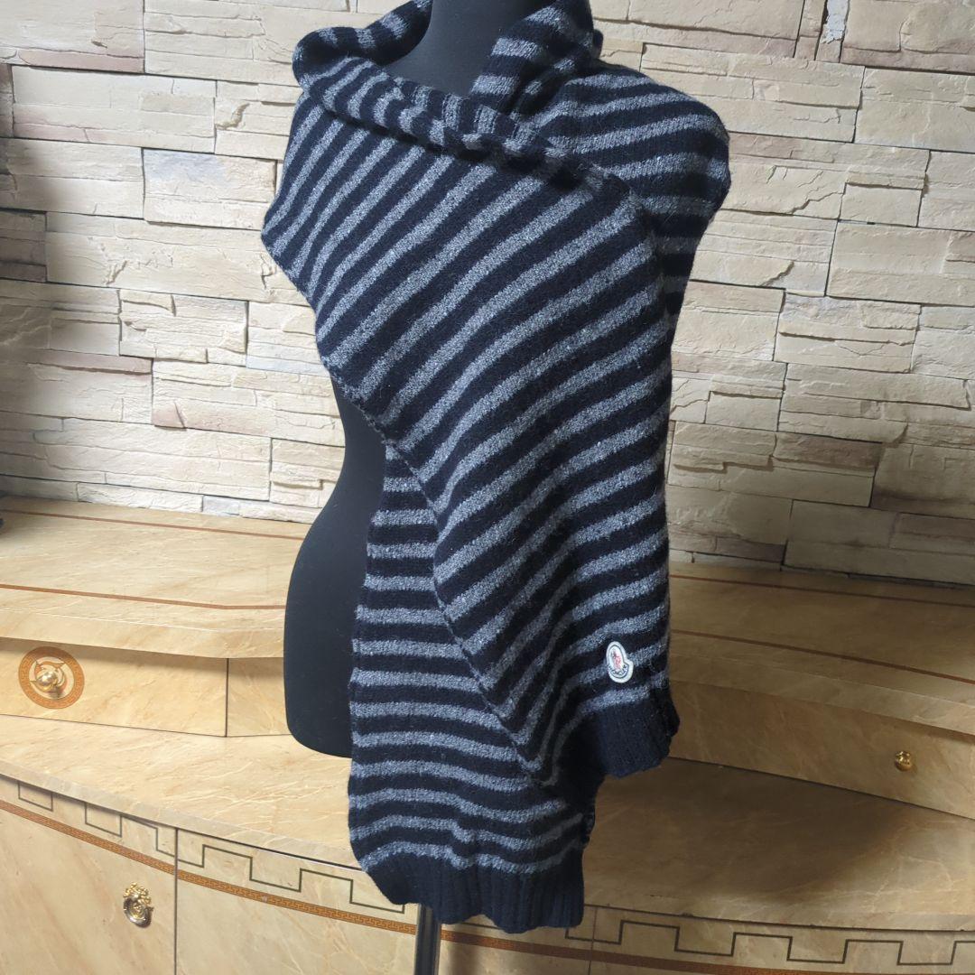 MONCLER ♡男女兼用ストライプマフラー ブラック/グレー