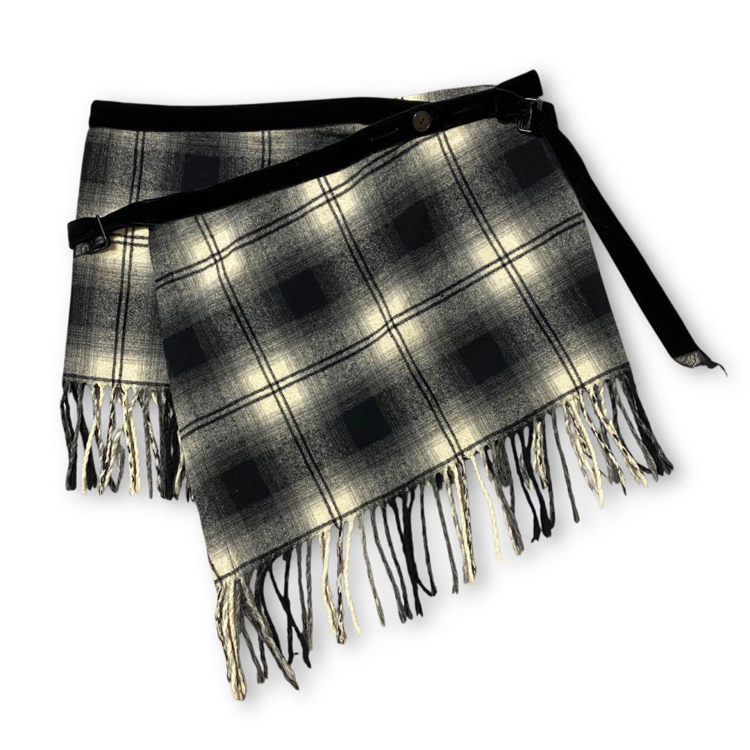 07AW NUMBER (N)INE オンブレチェック ラップスカート フリンジ